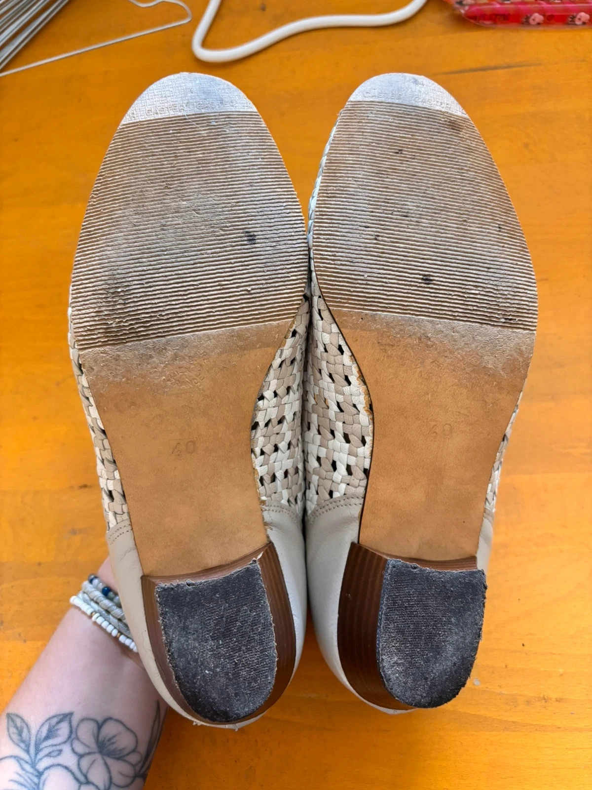 Chaussures richelieus vintage tressées en cuir blanc/crème – Style rétro – Taille 40 – photo 5